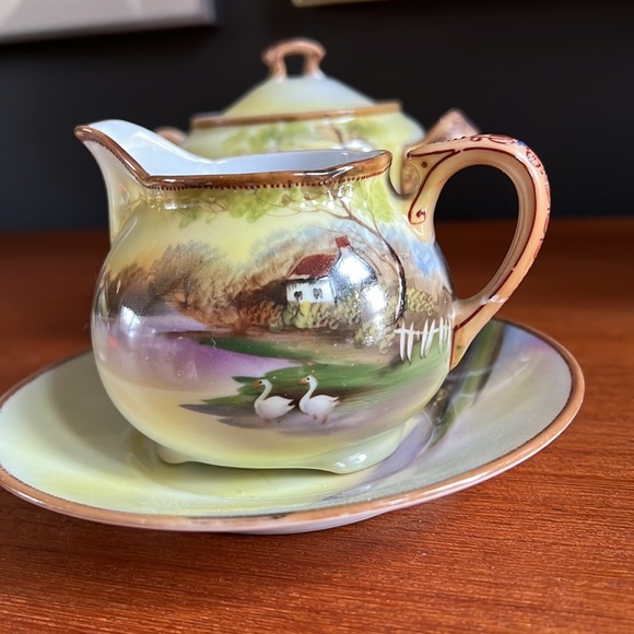 💯 Antique Nippon set sugar creamer under plates mustard or honey container - Picture 6 of 14